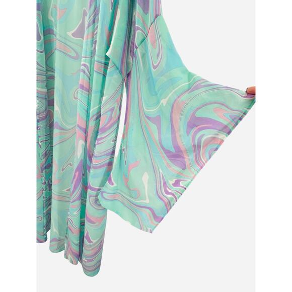 Peace Love Cake Kimono Robe Large Pastel Swirl Boho Lounge Festival - Picture 7 of 9